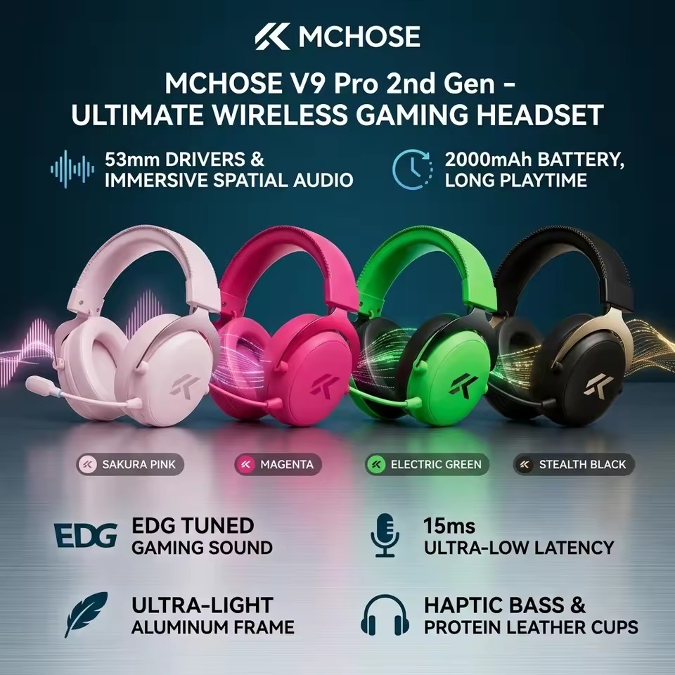 MCHOSE V9 Pro 2 E-sports  Wire - огляд і ціна Anc Wireless Over Ear Headphones